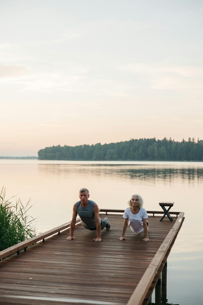 Seniors exercising outdoors